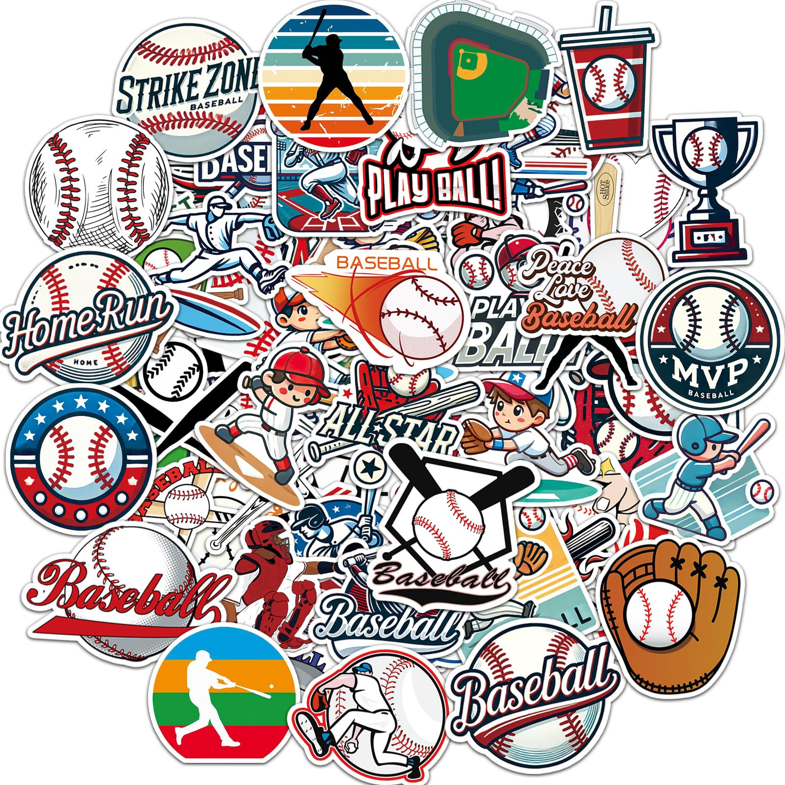 100 Pcs Baseball Stickers Waterproof Stickers for Water Bottle Laptop Computer Skateboard Vinyl B... | Amazon (US)