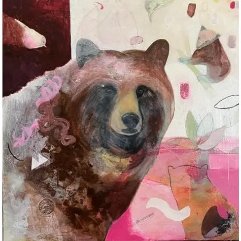 "Mama With 2" Original Expressionist Animal with Landscape Collage Painting | Chairish