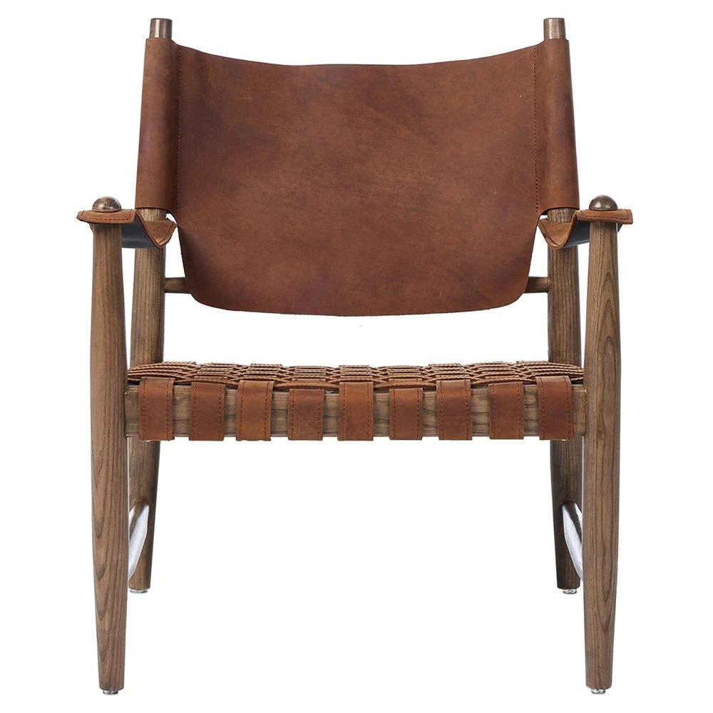Cleo Rustic Lodge Tan Leather Brown Wood Sling Back Occasional Arm Chair | Kathy Kuo Home