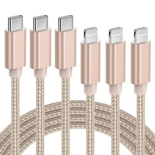 Quntis USB C to Lightning Cable, 3 Pack 6ft MFi Certified iPhone 14 Fast Charger Cord, Nylon Brai... | Amazon (US)