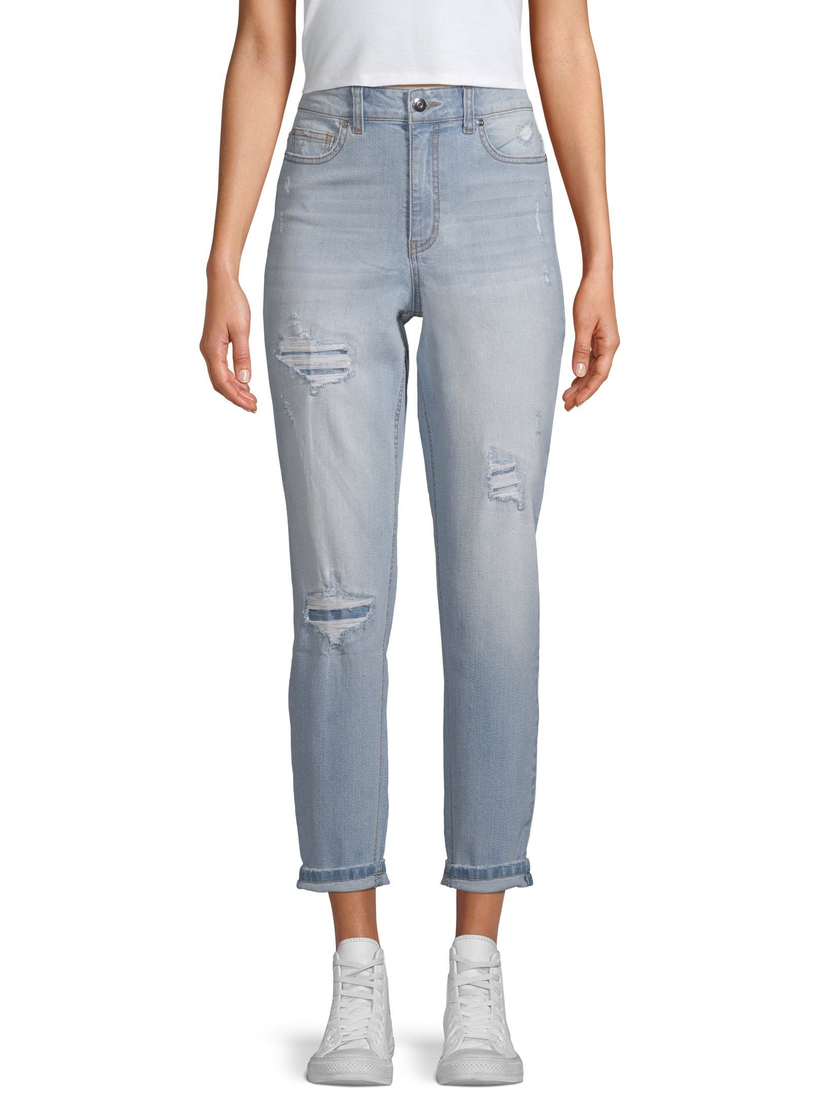 No Boundaries Juniors' Distressed Mom Jeans | Walmart (US)
