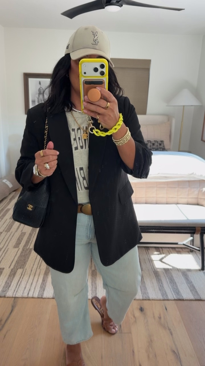 T-shirt size medium, blazer size medium, belt size large, jeans size 29 (I’m a curvy size 8), sandals fit tts

#LTKootd #LTKMidsize #LTKOver40