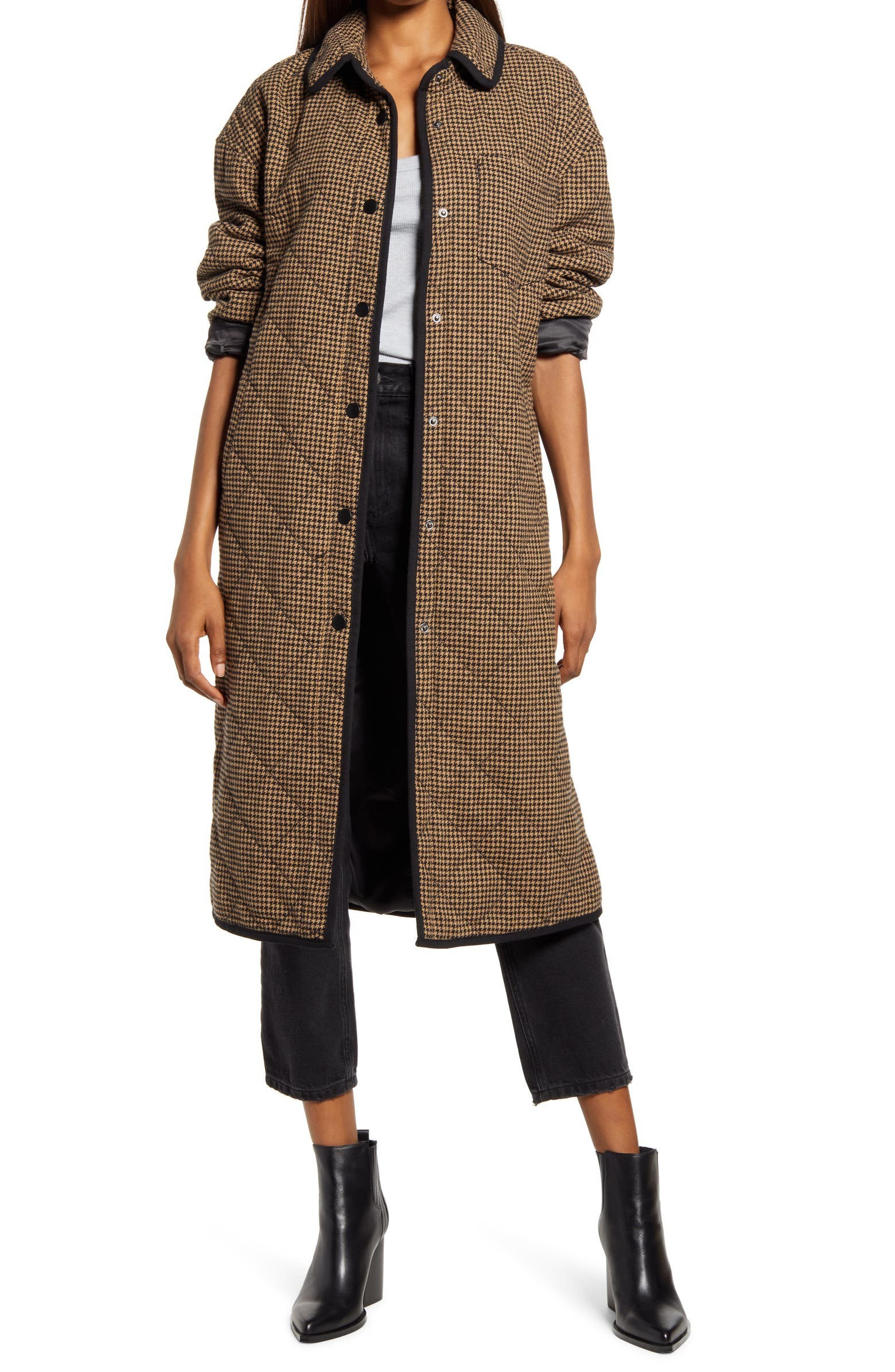 Houndstooth Quilted Long Coat | Nordstrom