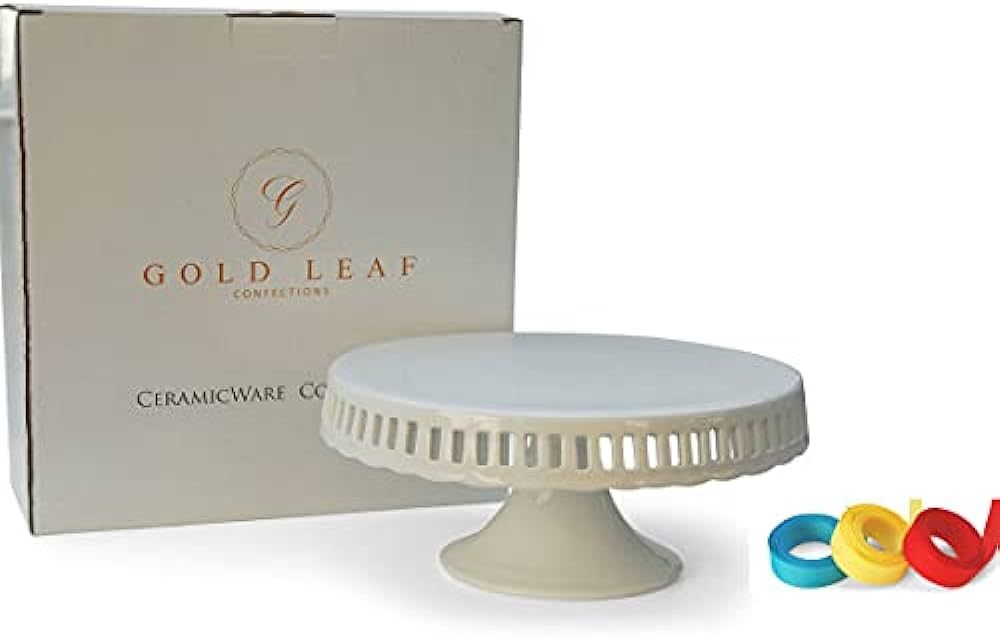 10 inch Pedestal Footed Cake Display Stand with Scalloped Edge and Interchangeable Ribbon Trim (I... | Amazon (US)