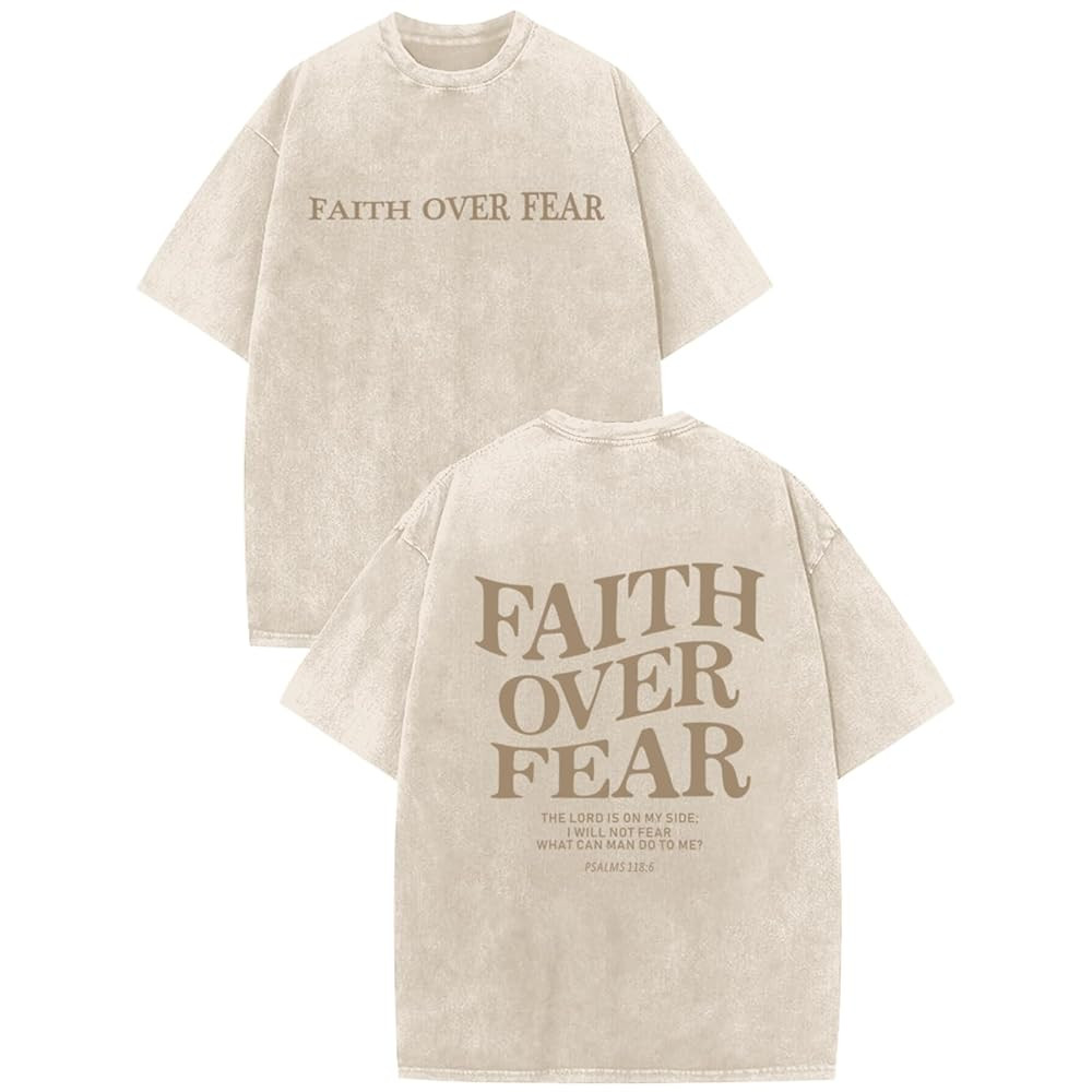 Christian Faith Over Fear Shirt for Men Jesus Religious Shirts Oversized Graphic Tees Acid Wash G... | Amazon (US)