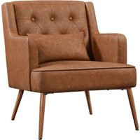 Modern Faux Leather Accent Chair with Lumbar Pillow Upholstered Arm Chair, Retro Brown - Yaheetech | ManoMano UK