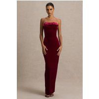 Illusion | Burgundy Velvet Bandeau Maxi Dress With Bow Detail | Club L London