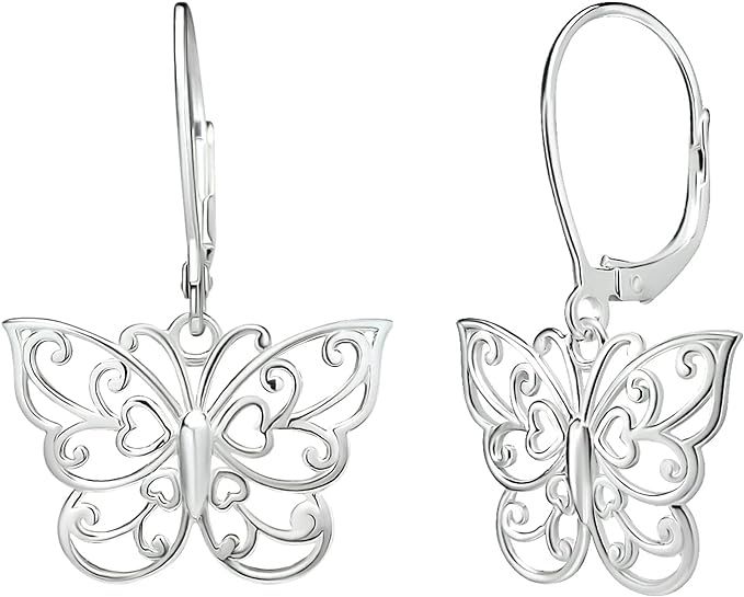 Sea of Ice Sterling Silver Butterfly Earrings Filigree Dainty Dangle Drop Leverback – Filigree ... | Amazon (US)