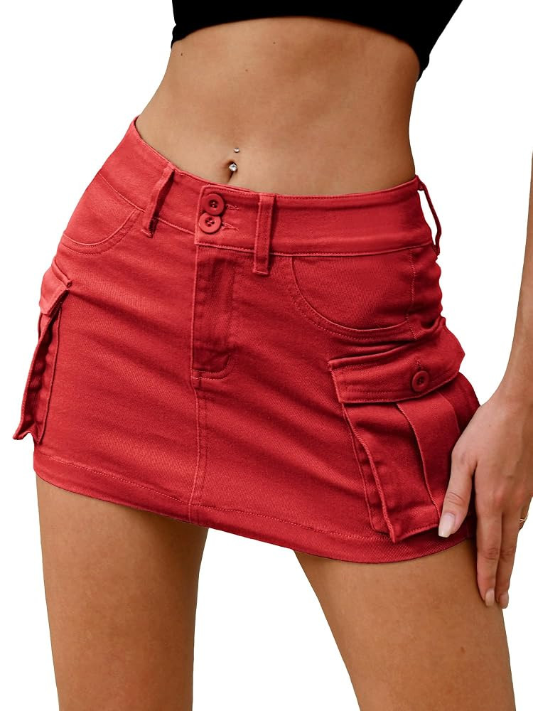 ELLEVEN High Stretchy Denim Cargo Skort for Women, High Waist, Casual Mini Y2K Jean Skirt Shorts ... | Amazon (US)
