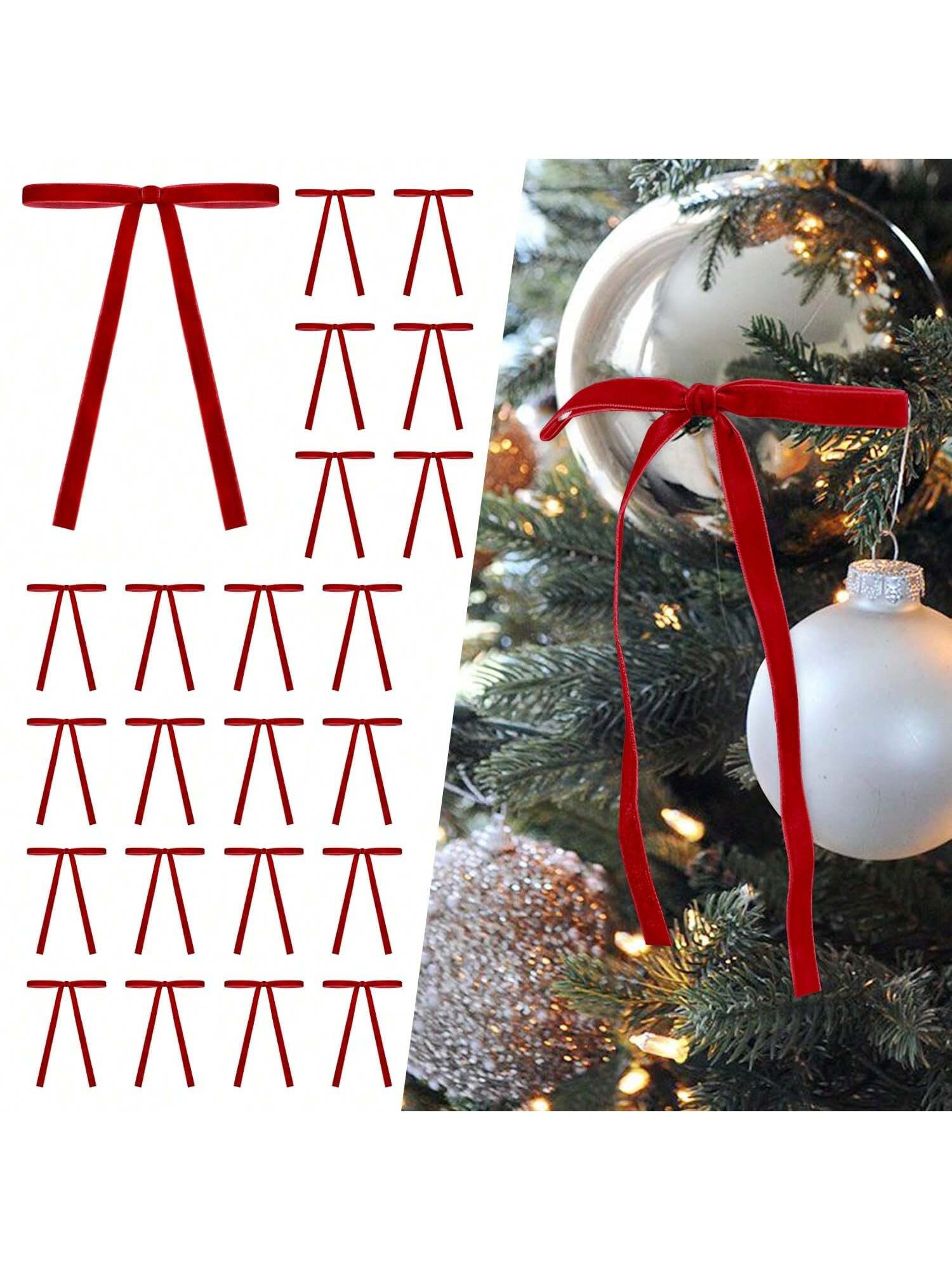 RIBBON 24 Pcs Khaki Velvet Christmas Tree Bows Door Garland Decor Vintage Wreath Bow, Flocking Ri... | SHEIN