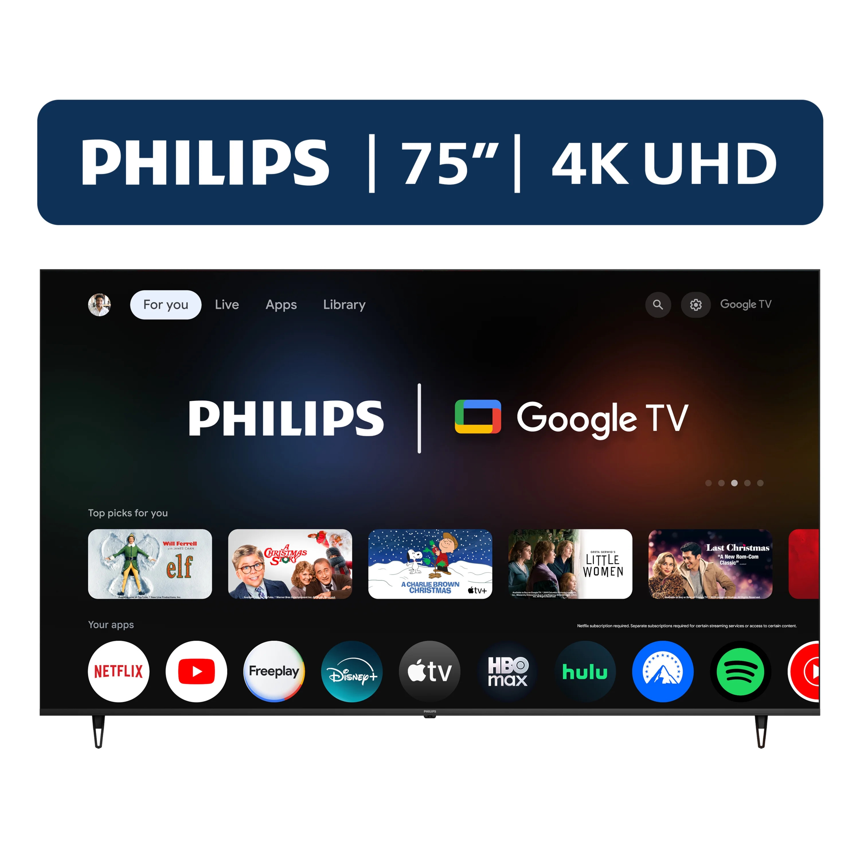 Philips 75" Class 4K Ultra HD (2160p) Google Smart LED TV (75PUL7552/F7) | Walmart (US)