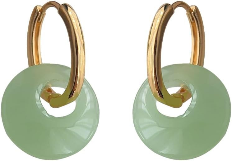 Women's Green Jade Huggie Hoop Earrings, Gold Plated, Genuine Aventurine Crystal, Fashion Jewelry | Amazon (US)