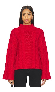525 America Adalynn Oversized Chunky Cable Mock Neck Pullover in True Red from Revolve.com | Revolve Clothing (Global)