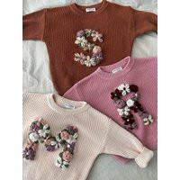 Embroidered Floral Initial Baby Sweater Personalized Knit Gift | Etsy (US)