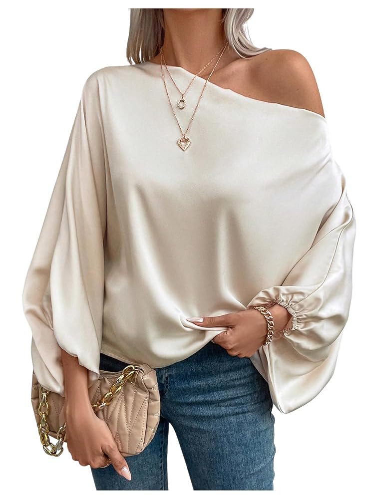 Verdusa 3/4 Length Sleeve Womens Tops Off The Shoulder Dolman Sleeve Dressy Blouse | Amazon (US)