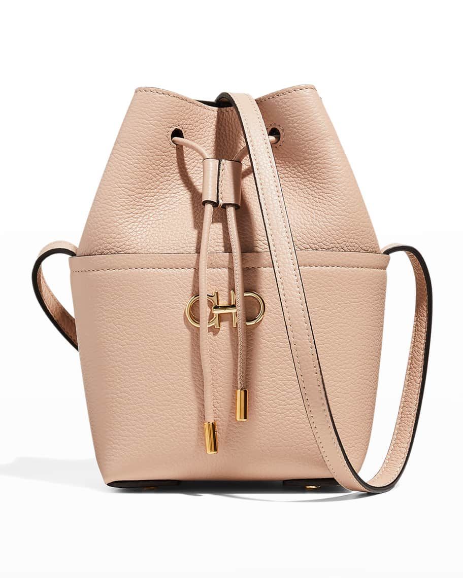 Salvatore Ferragamo Gancini Drawstring Leather Bucket Bag | Neiman Marcus