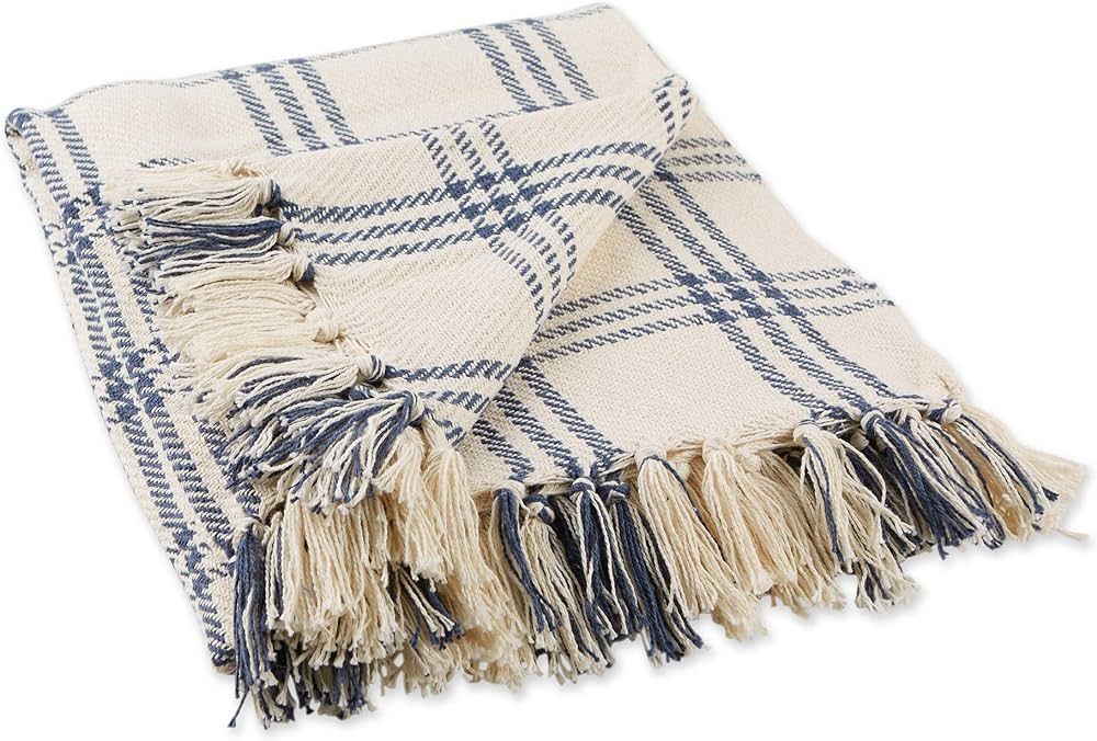 DII Modern Farmhouse Plaid Collection Cotton Fringe Throw Blanket, 50x60, White/French Blue | Amazon (US)