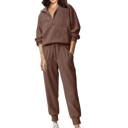 FADAACAI Women s Sweat Suits 2 Piece Set Women s Fashion Set d Half Zip Sweatpants Casual Suit Sweatshirt Set Joggers for Women 2 Piece Set Two Piece Sets for Women Fall Brown M Clearance！ | Walmart (US)