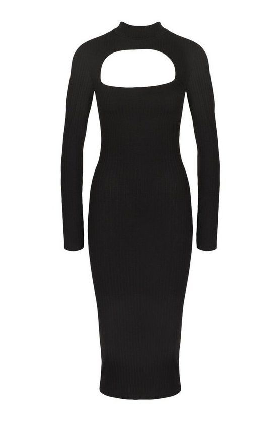 Rib Cut Out Long Sleeve Midi Dress | Boohoo.com (US & CA)