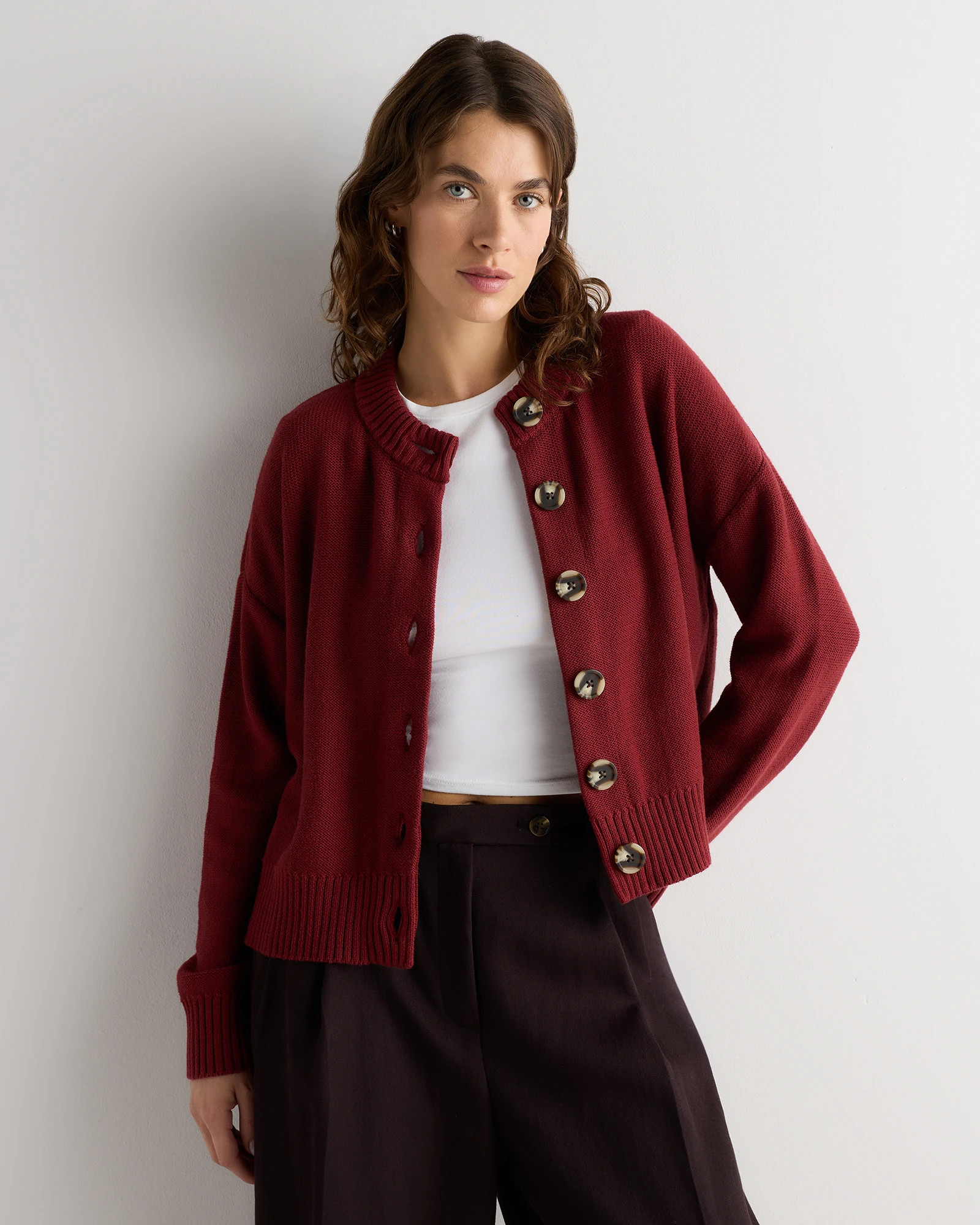 Quince | Women's Cropped Cardigan Sweater in Camel, Size Large, Organic Cotton | Quince