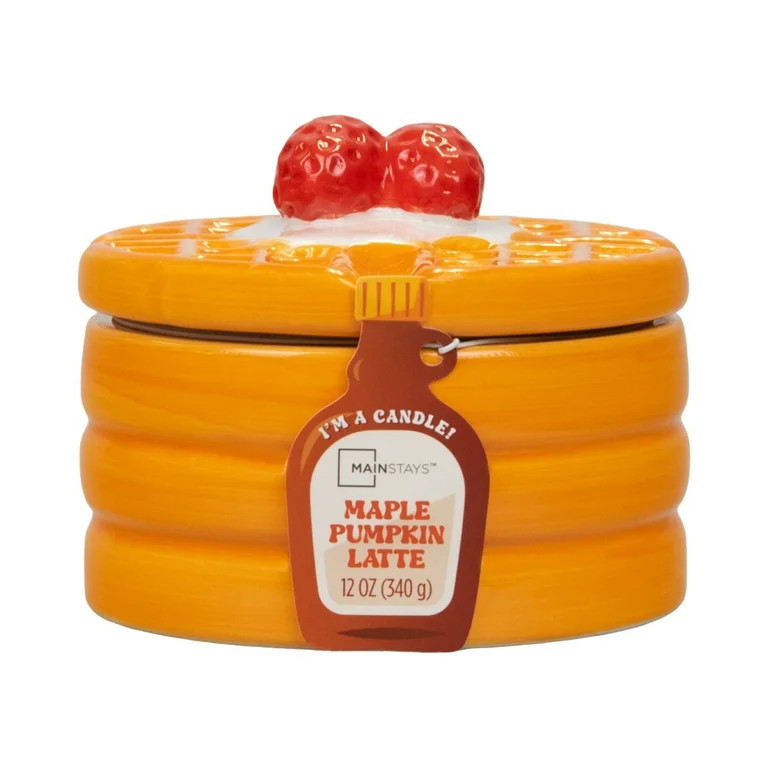 Mainstays 1-Wick Ceramic Waffle Scented Jar Candle, Maple Pumpkin Latte, 12 oz. | Walmart (US)