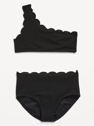 One-Shoulder Scallop-Trim Swim Set for Girls | Old Navy (US)