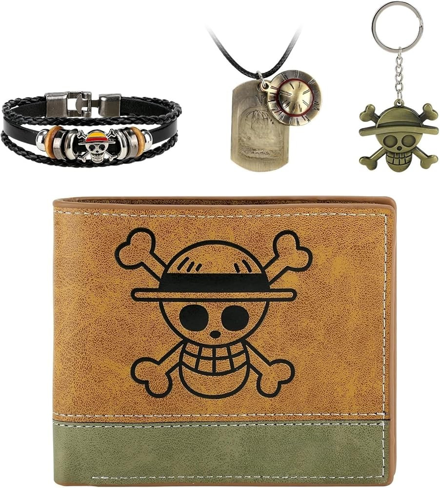 4 PCS OP Bifold Wallet Anime Set (Straw Hat Mens Wallet + LuFei Skull Pendant Necklace + OP Keych... | Amazon (US)