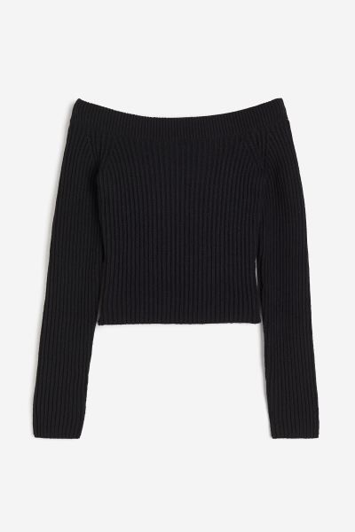 Rib-knit Off-the-shoulder Sweater - Light beige - Ladies | H&M US | H&M (US + CA)