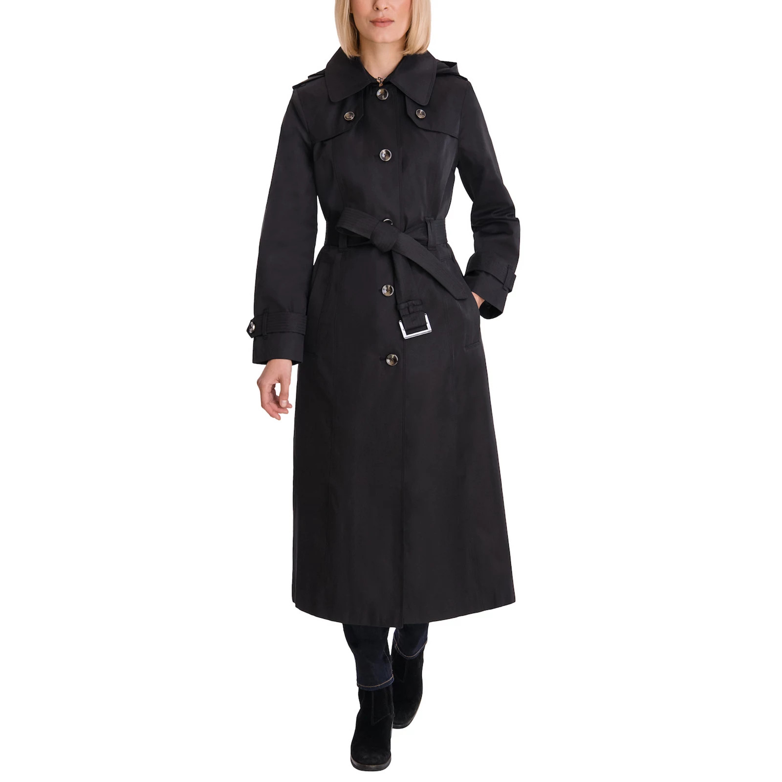Women's London Fog Maxi Trench Coat, Size: Large, Black | Kohl's