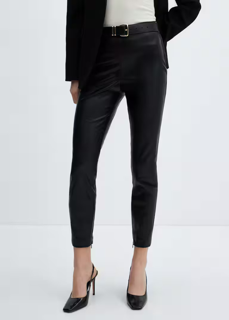 Leather-effect leggings with split hems -  Women | Mango United Kingdom | MANGO (UK)