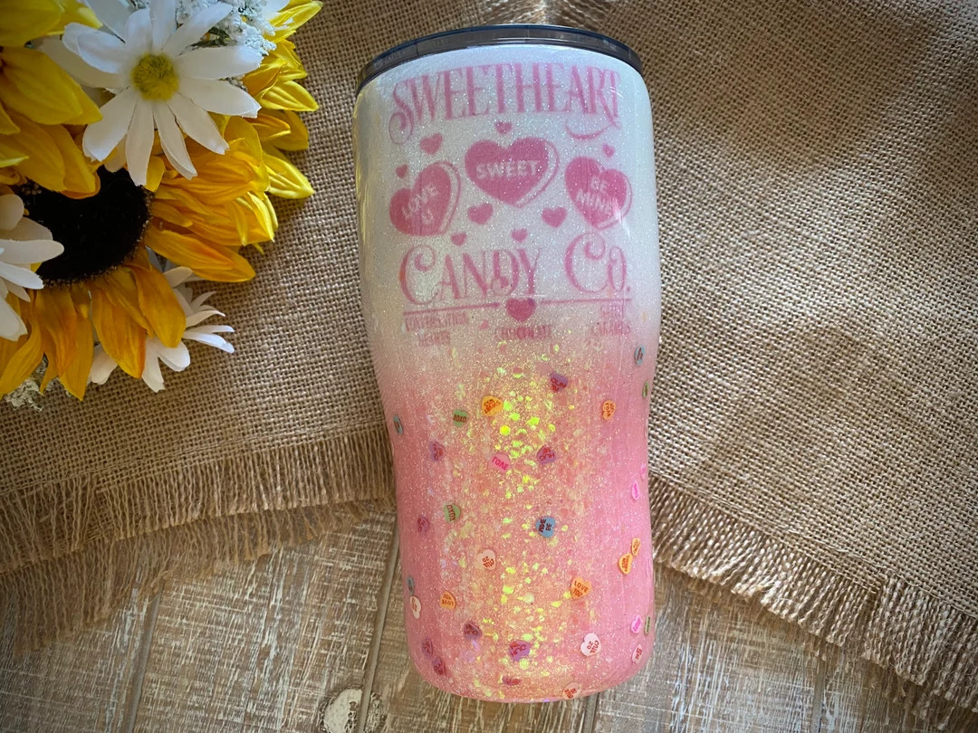 Conversation Heart Tumbler, Made With Custom Glitter, Vinyl, and Waterslides, and Hearts Wine/mod... | Etsy (US)