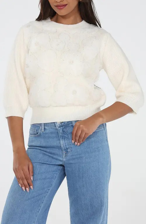 RAIN AND ROSE Floral Embroidered Sweater in Ivory at Nordstrom, Size Large | Nordstrom