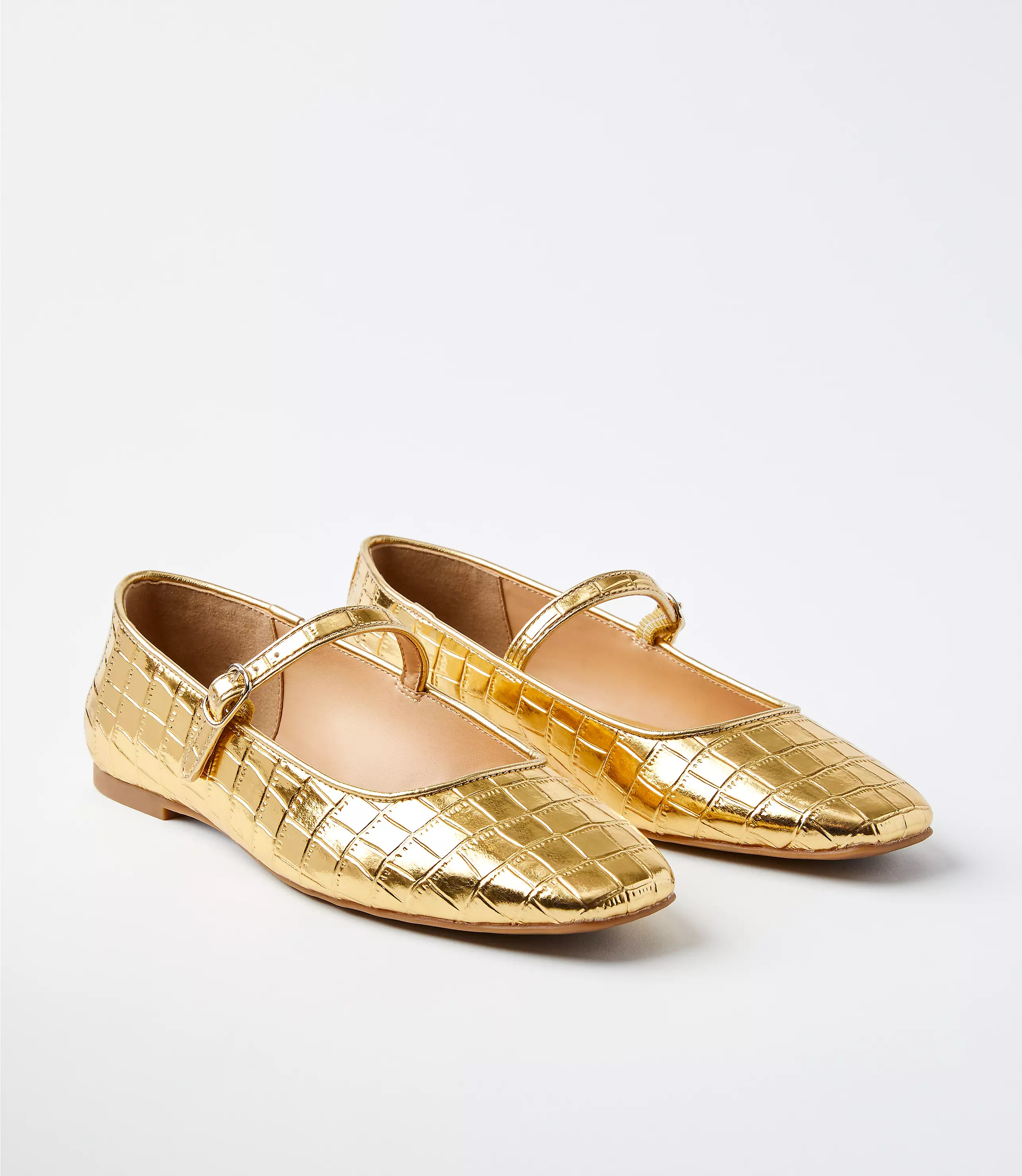 Metallic Embossed Buckle Strap Ballet Flats | LOFT