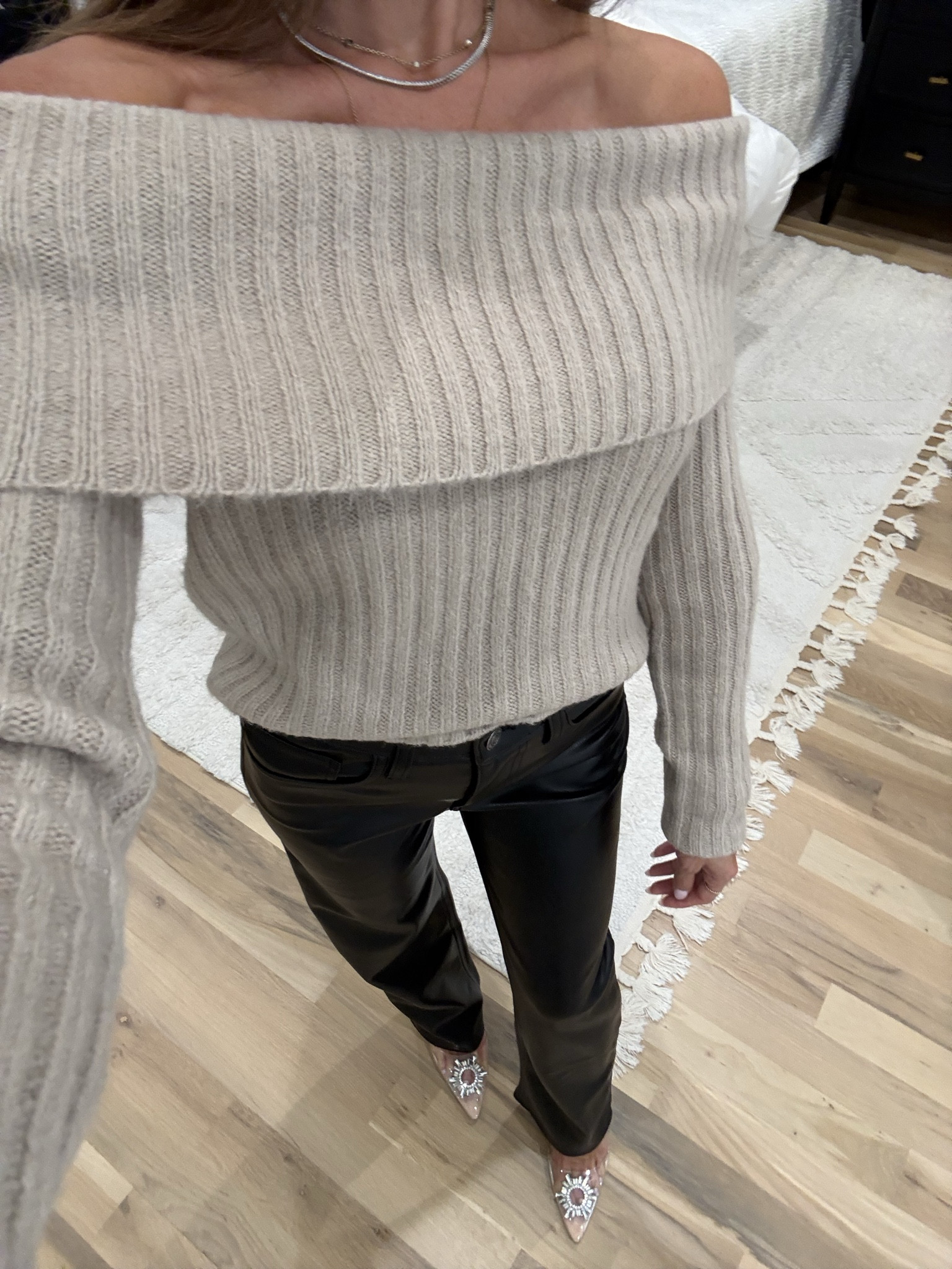 Off shoulder sweater on sale size xxs on sale faux leather pants size 23xs 

#LTKHoliday #LTKGiftGuide #LTKootd