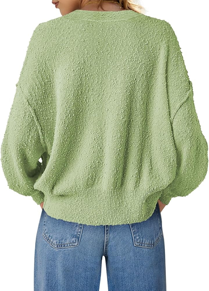 MEROKEETY Women's Oversized Open Front Cropped Cardigan Sweater Chunky Knit Long Sleeve Button Fa... | Amazon (US)