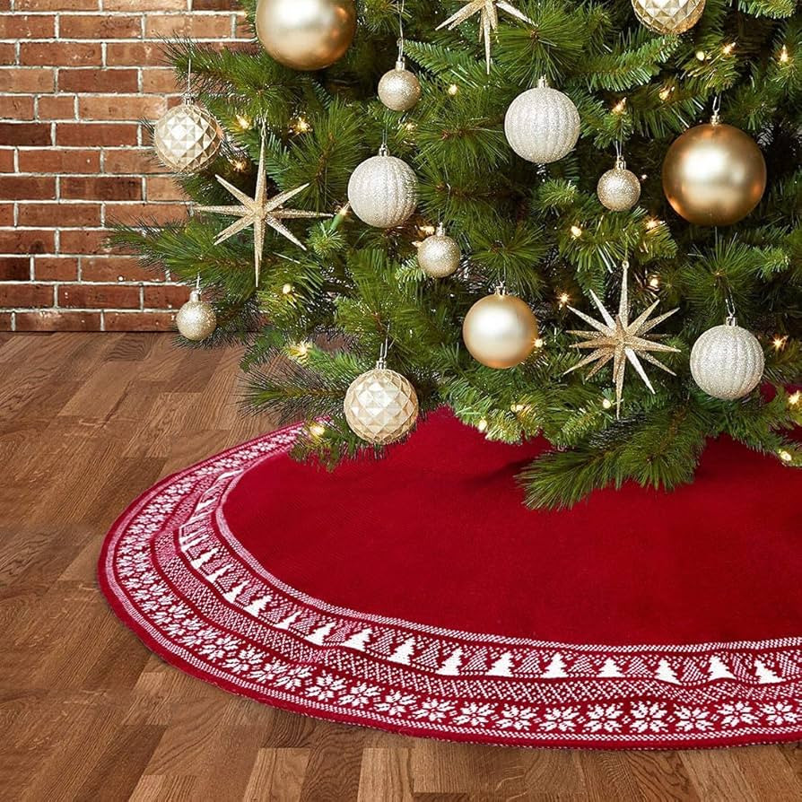 Dremisland Christmas Tree Skirt, Knitted Snowflake and Xmas Tree Pattern Thick Heavy Yarn Knit fo... | Amazon (US)