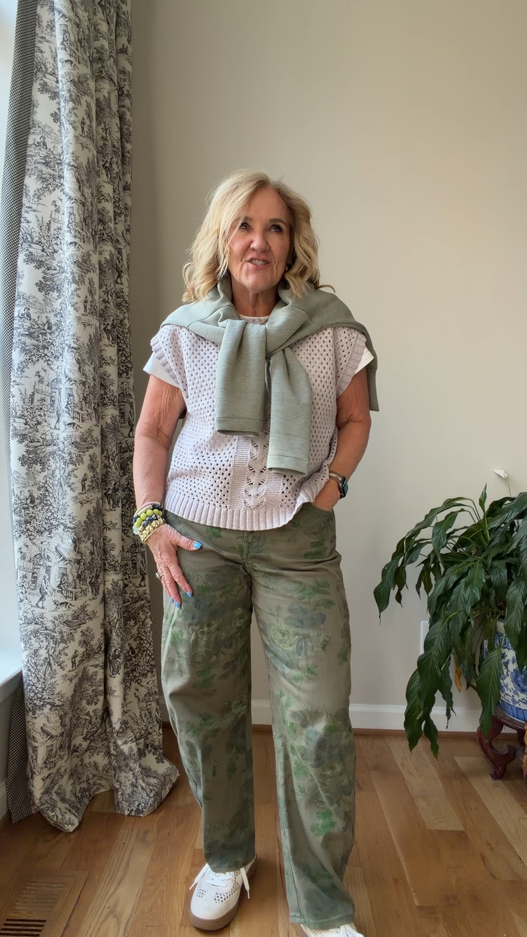 I like the lilac with the olive green. Size medium in vest 

My floral jeans are almost gone. I’ll link a few options! 

#LTKSeasonal #LTKSaleAlert #LTKOver40