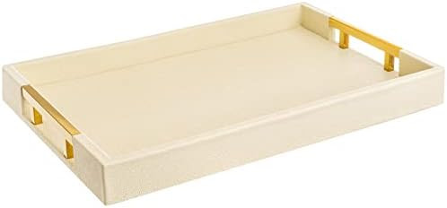 Modern Elegant 18"x12" Rectangle Cream Glossy Shagreen Decorative Ottoman Coffee Table Perfume Li... | Amazon (US)