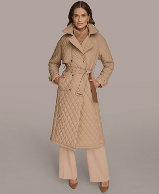 Women's Belted Maxi Quilted Coat | Macy's