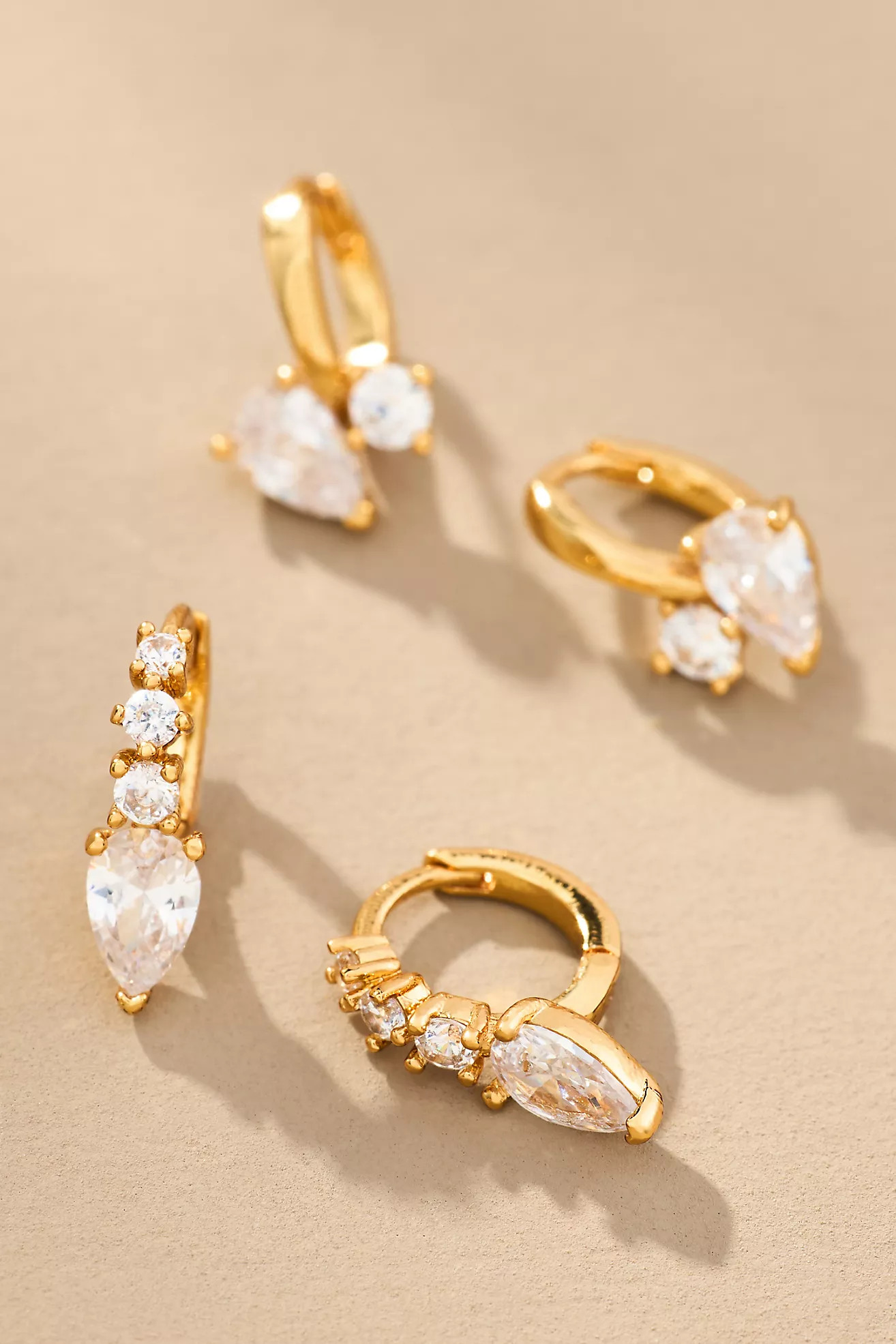 Crystal & Stone Huggie Hoop Earrings, Set of 2 | Anthropologie (US)