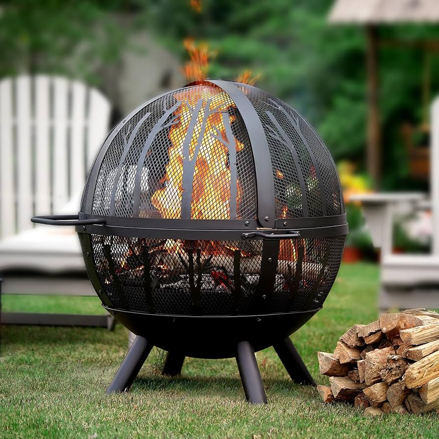 Fissfire 35 Inch Fire Pit Sphere, Outdoor Wood Burning Flaming Ball FirePit with Pivot Spark Scre... | Amazon (US)