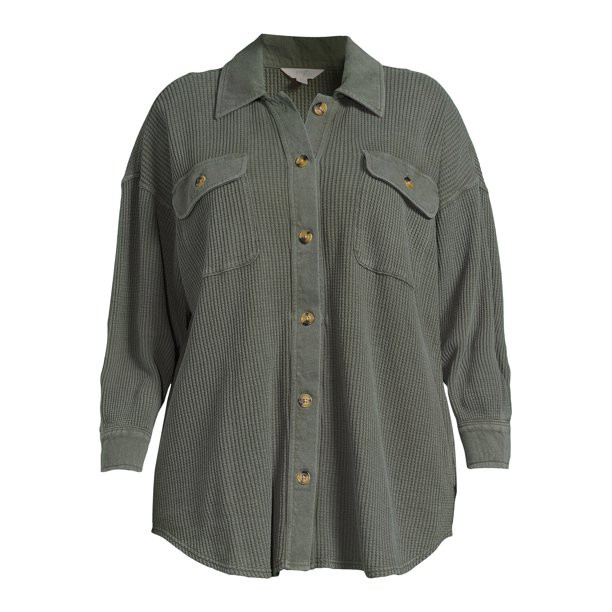 Terra & Sky Women's Plus Size Button Down Waffle Knit Shacket | Walmart (US)