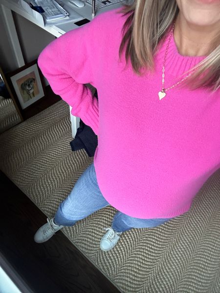 Hot pink sweater from Amazon. 

Abercrombie maternity jeans  

#LTKfindsunder100 #LTKbump #LTKfindsunder50