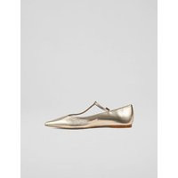 Drew Metallic Leather T Bar Flats, Gold | L.K. Bennett (UK)