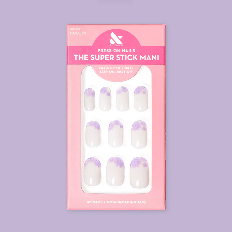 Floral Tip | Short | Round - Tab Press-On | Olive & June