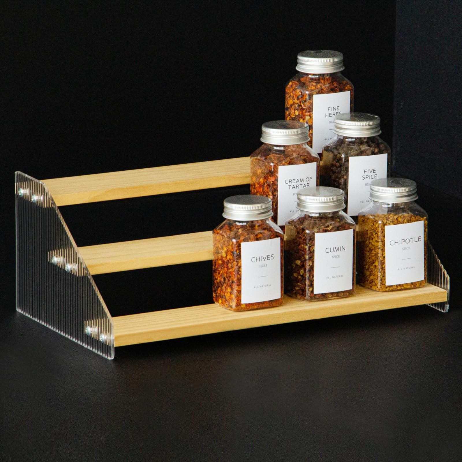 KIWDZFU 4 Tier Spice Rack Organizer for Kitchen Cabinet Countertop Pantry Natural Wood Acrylic Stair Riser Stand 12 Inch Seasoning Shelf Storage | Lowe's