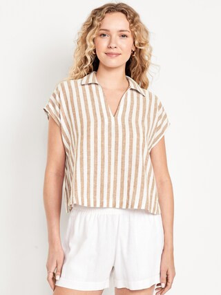 Linen-Blend Cropped Popover Shirt | Old Navy (CA)