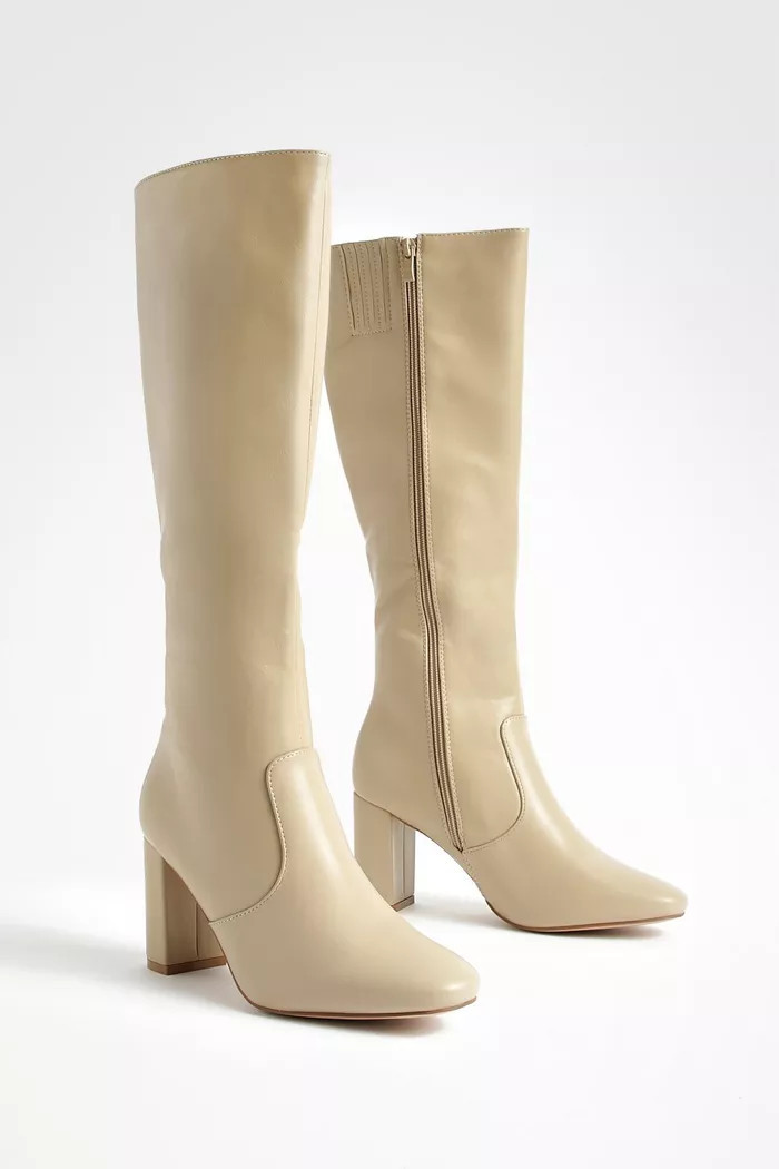 Straight Block Heel Knee High Boots | boohoo (US & Canada)