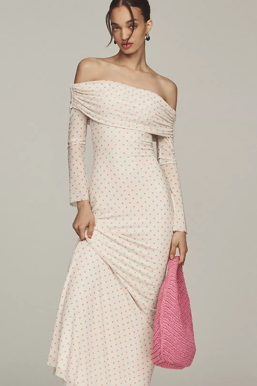 AFRM Long-Sleeve Off-The-Shoulder Mesh Maxi Dress | Anthropologie (US)