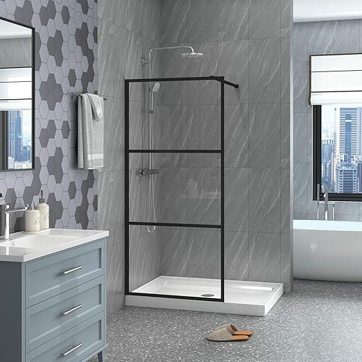 Goodyo Shower Door Clear Tempered Glass Framed Shower Screen Walk-in Black Finish,3 Pieces Divide... | Amazon (US)